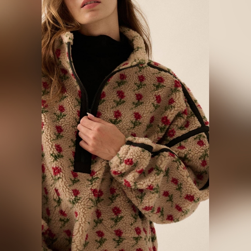 Promesa Floral Print Fleece Half Zip Pullover Jacket - Picture 3 of 10